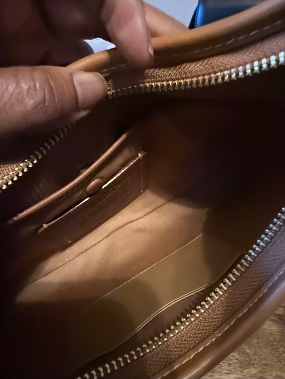 Coach Multicolor Signature Crescent Shoulder Bag with Tan Leather Trim - Picture 6 of 11
